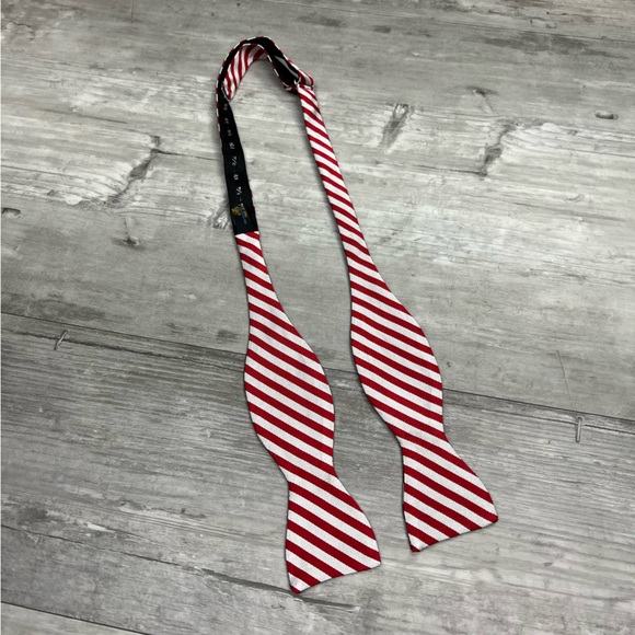 Atkinson’s Red & White Repp Stripe Silk Bowtie Bow Tie - Picture 1 of 6